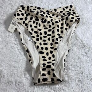 Aerie High Cut Cheeky Bikini Bottom Cream Black Animal Spot Textured Small NEW